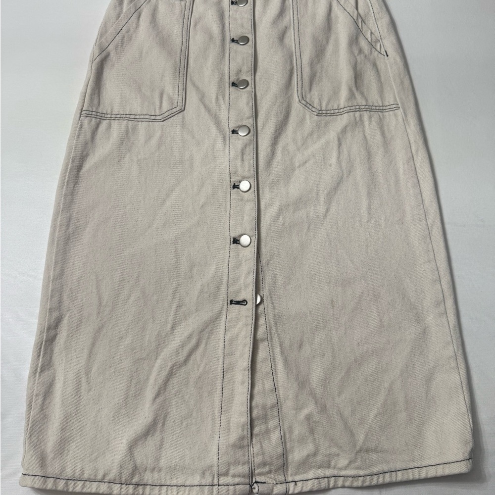 Button-Front Denim Midi Skirt